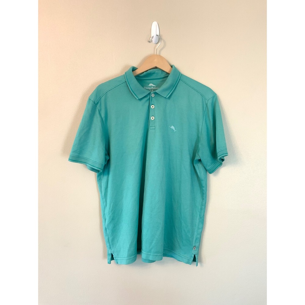 Tommy Bahama Varadero Polo Shirt Aqua Aloha Blue Green Striped Mens Large